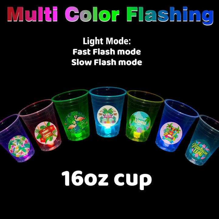 25 Light up Luau Cups for Hawaiian Moana Birthday Party Decorations - 16 OZ Glow in the Dark Plastic Tiki Party Cups for Tropical Aloha Luau Party Decor Supplies
