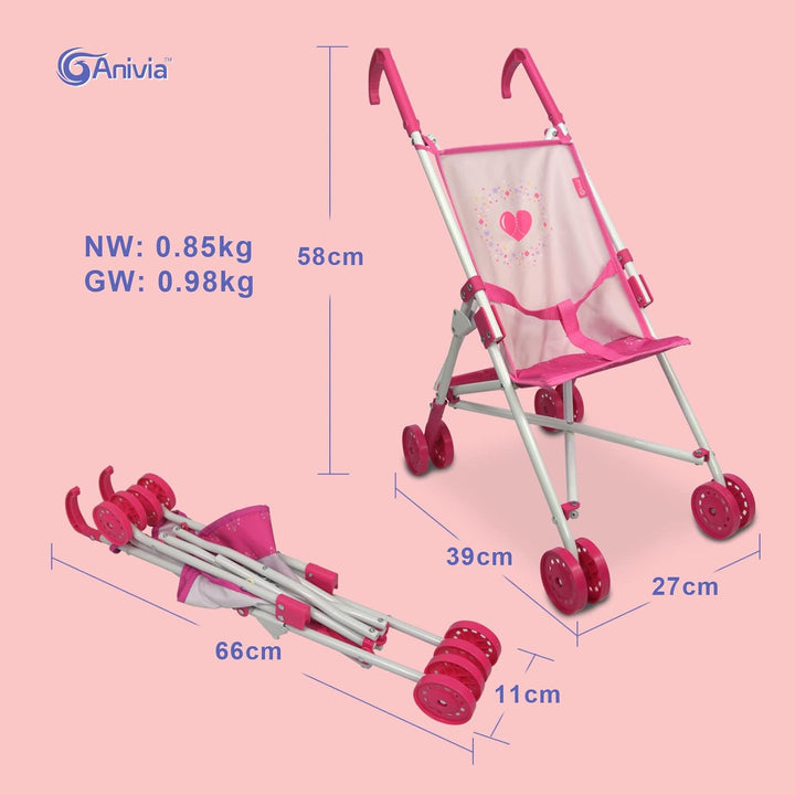 Baby Doll Collection Doll Stroller Heart Design Gifts for Toddlers and Girls Foldable Doll Stroller