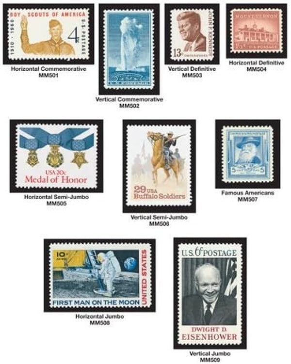 Mystic Stamp Company 450 Black Stamp Mounts with Split-Back Value Pack 10 Different Sizes