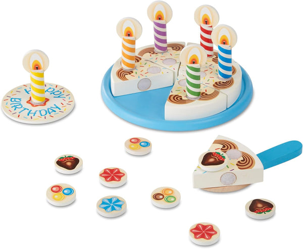 Birthday Party Cake - Wooden Play Food with Mix-N-Match Toppings and 7 Candles