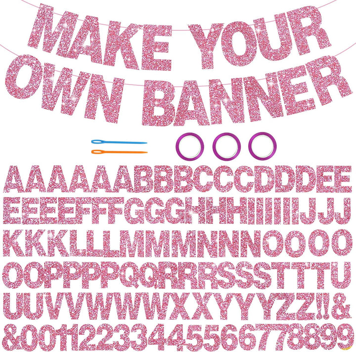 116 PCS A-Z Glitter Black DIY Letter Banner Kit Make Your Own Banner，Including 111 Letters and Numbers 3 Rope and 2 Threading Device,Customized for Birthday Graduation Wedding Party Decor