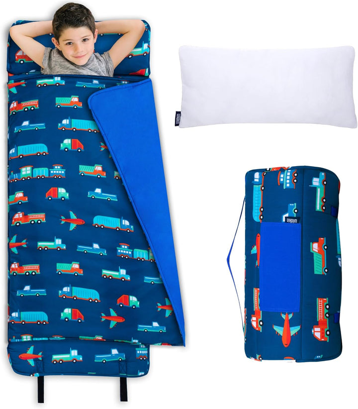 Kids Original Nap Mat – Cozy Kids Sleep Mat with Pillow, Ideal for School & Travel - Trains, Planes, and Trucks