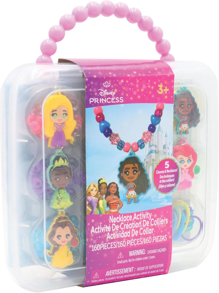 Disney Princess Necklace Activity Case – Jewelry Making Kit with Beads, Charms & Strings – Create Custom Princess Necklaces – Craft Gift for Girls Ages 3+ – Portable Storage Case Included