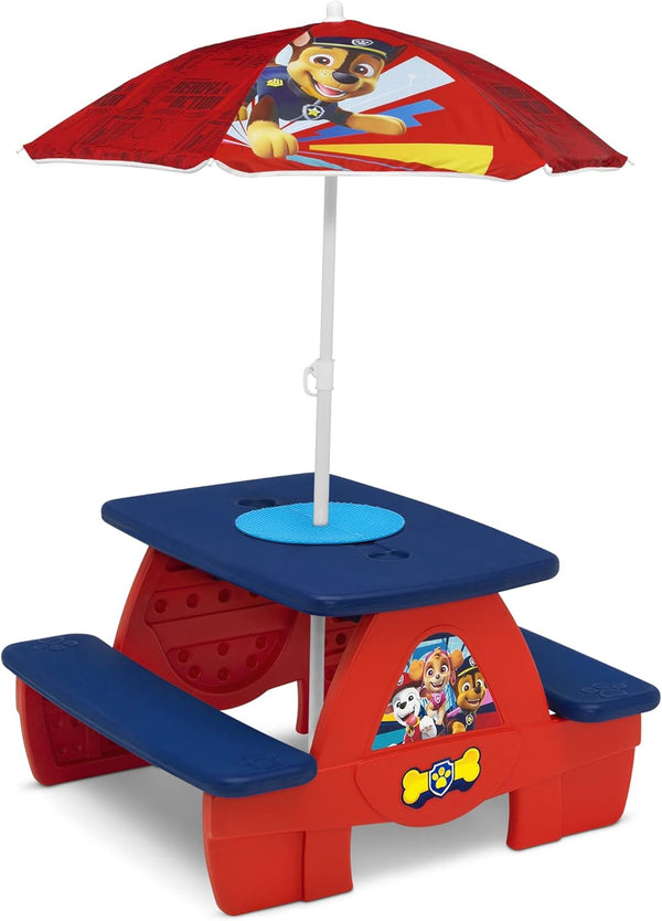 4 Seat Activity Picnic Table with Umbrella and Lego Compatible Tabletop, PAW Patrol