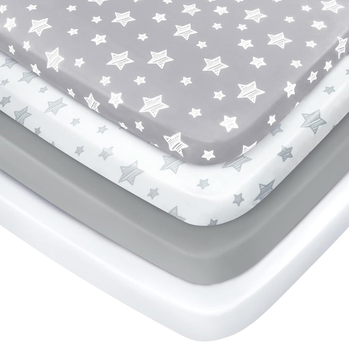 Pack and Play Sheets Boys, 4 Pack Mini Crib Sheets, Stretchy Pack and Play Playard Fitted Sheet, Compatible with Graco Pack N Play, Soft and Breathable Material, Navy