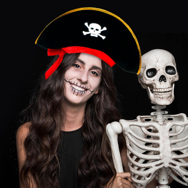 Fokes 2 Pieces Pirate Hat Skull Print Pirate Captain Costume Cap - Pirate Accessories Funny Party Hat Caribbean Fancy Dress