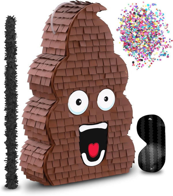 Funny Poop Piñata 4-Piece Set Perfect for Birthday Parties, Decorations, Emoticon Parties, Fun Shape, Great Party Addition for Kids, Teens, and Adults (17”X10”) Durable!