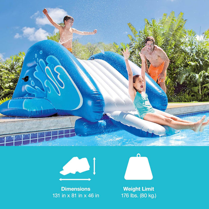 Kool Splash Inflatable Water Slide Swimming Pool Play Center with Built in Sprayers for Kids and Adults, Ages 6 and Up, Blue