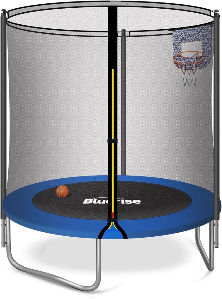 Trampoline 55IN 6FT Toddler Trampoline for Kids Indoor Outdoor Play for Kids Trampoline Basketball Hoop Attachment with Enclosure Net Easy to Assemble Outdoor Indoor Trampoline
