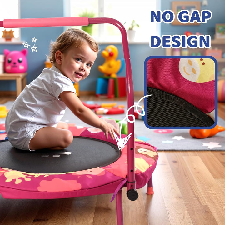 ® 36" Mini Foldable Toddler Trampoline for Kids with Height-Adjustable Handle, Noise-Free Kids Trampoline Indoor with Super Safety Pad & Durable Steel Frame, Indoor/Outdoor