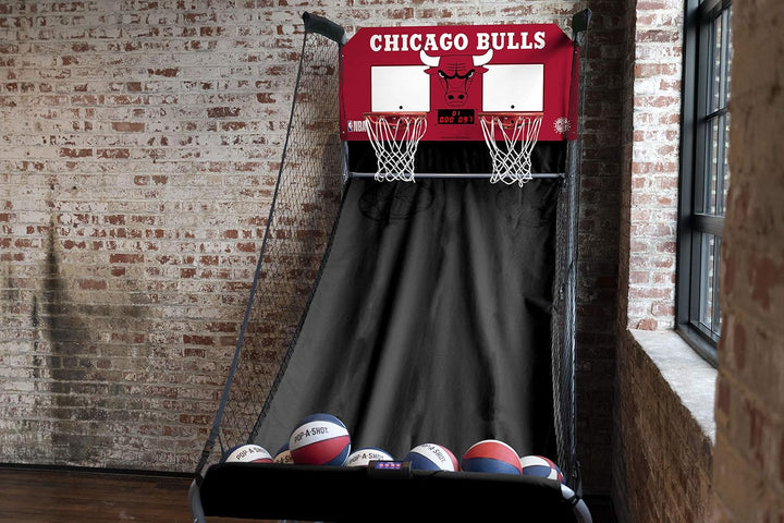 - Home Dual Shot with Chicago Bulls NBA Graphics L Sensor Scoring L 16 Game Modes L 7 Balls L Foldable Storage L for All NBA Fans