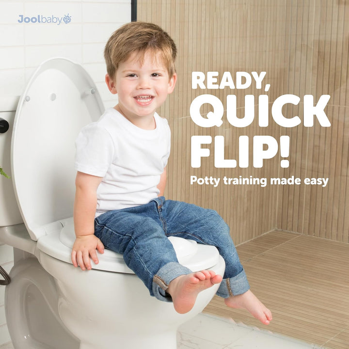 Quick Flip Elongated Toilet Seat with Built-In Potty & Splash Guard for Toddler Training, Slow Close - Jool Baby