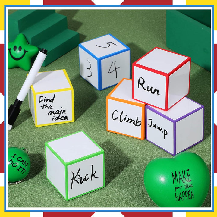 7 Pcs Dry Erase Blocks Foam Blank Dry Erase Dice 2 X 2 X 2 Inch Cubes with Marker for Game Classroom School Supplies