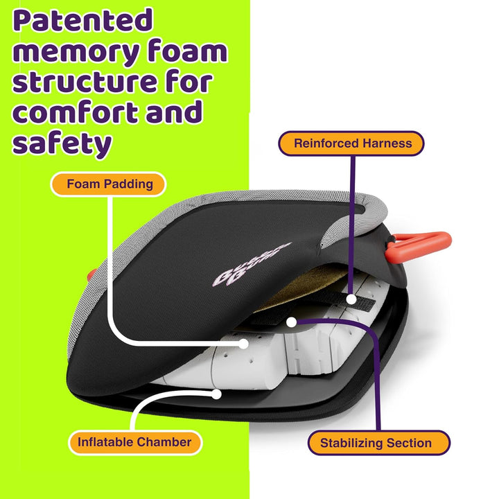 Inflatable Booster Car Seat – Foldable, Lightweight, Backless Travel Booster Seat for Kids, Portable Carseat for Toddler, Fits 3 Across, Compact for Uber - Ages 4-11 Year Old, - Black