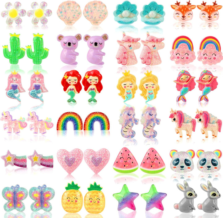 Clip on Earrings Hypoallergenic Clips Earrings Sets Suitable for Ages 4-12 Little Girls, Cute Small Clips on Earrings Jewelry Gifts Set