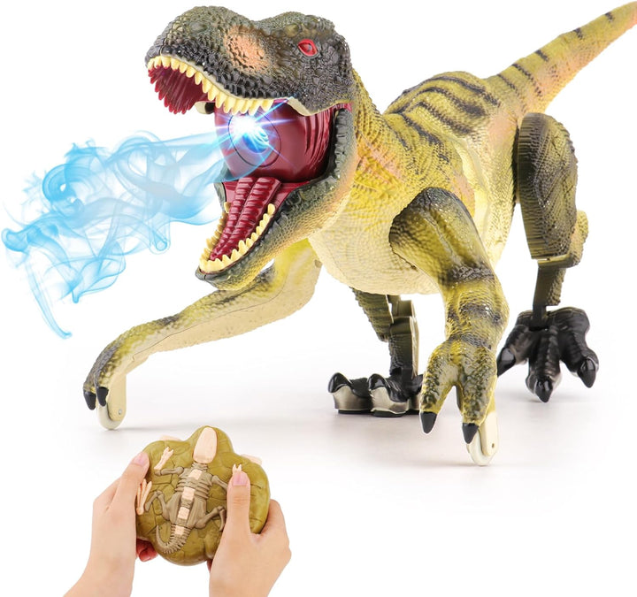 Remote Control Dinosaur Toys for Kids - Build a Big Walking Velociraptor Dino with Light and Sound, Birthday Gift Ideas for Boys and Girls 3-5 5-7 8-12 Year Old