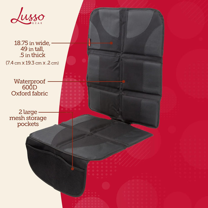 Car Seat Protector for Baby Car Seat - Thick Padding - Seat Protector under Baby Car Seat with 2 Mesh Storage Pockets - Black Waterproof Baby Car Seat Protector - Non-Slip Padded Backing