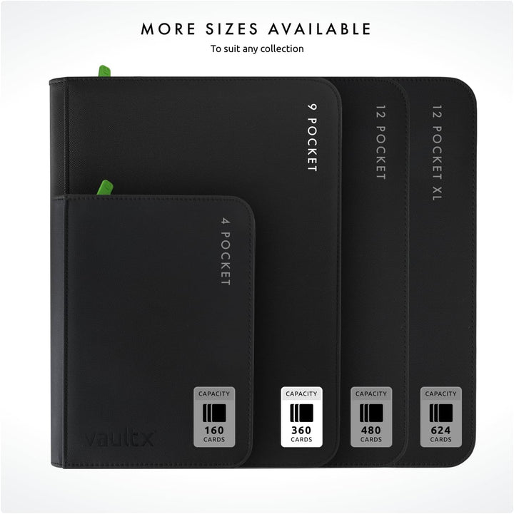 9 Pocket Trading Card Zip Binder, 360 Cards, Premium Exo-Tec Album Material, 20 Side-Loading Pages, Folder for Collectible Games, Sports, TCG (Black)