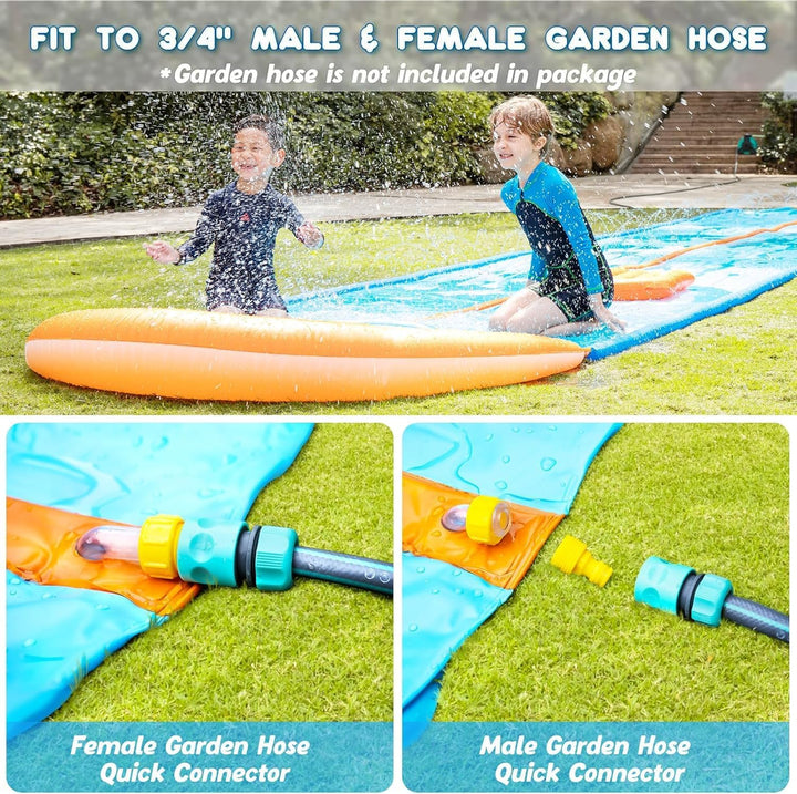 Slip Water and Slide, 22.5Ft Extra Long Lawn Water Slides for Kids Adults, Double Lanes Racing Backyard Summer Sprinkler and Splash Water Toy, XL Slip Waterslide with Inflatable Bodyboards Garden Toy