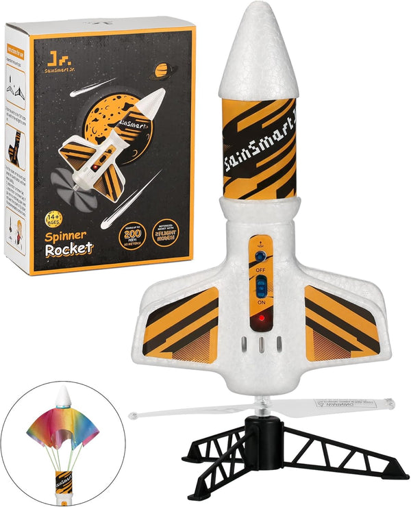 Rocket Launcher for Kids - Motorized Air Rocket Launch up to 200 Ft, Safely Land with Parachute, Self-Launching Outdoor Toy, White