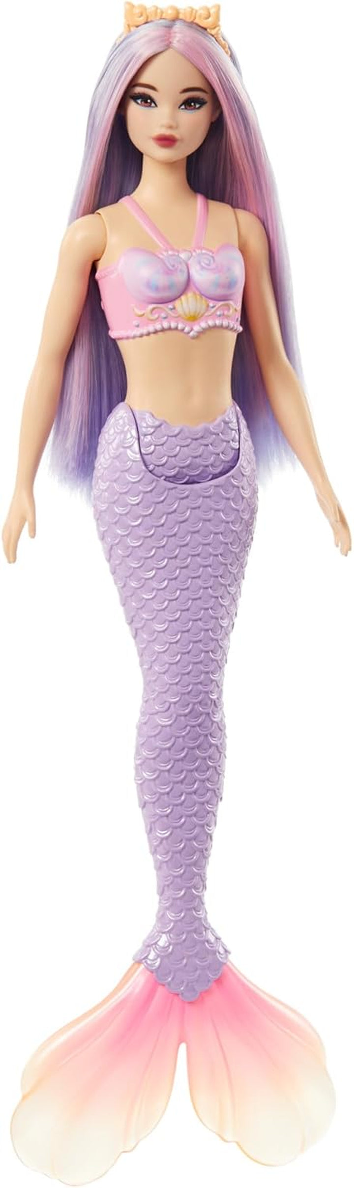 Mermaid Doll with Pink & Lilac Fantasy Hair & Headband Accessory, Toy with Shell-Inspired Bodice & Lavender Tail