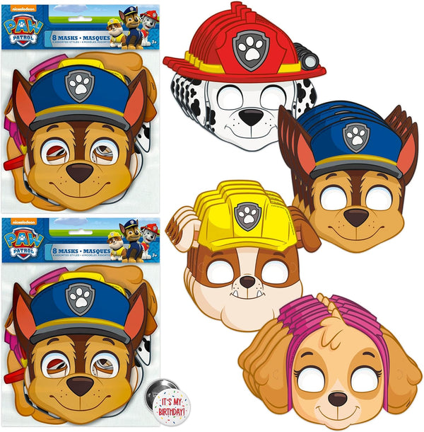 Paw Patrol Masks for Kids Birthday Party Favors and Decorations with Buttons - 16 Pack