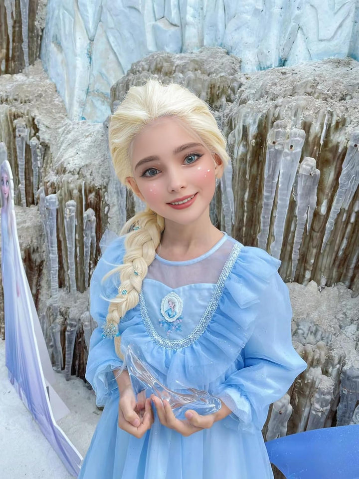 White Blonde Braided Wig for Kids Girls, 19.69'' Long Platinum Blonde Princess Kids Wig + Wig Cap for Halloween Party Costume Cosplay