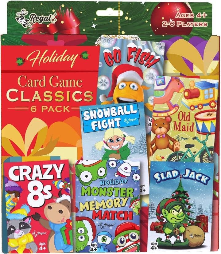Card Games for Kids - Go Fish, Crazy 8'S, Old Maid, Slap Jack, Garbage Monster, War - Simple & Fun Classic Family Table Games - Games May Vary (6 Set)