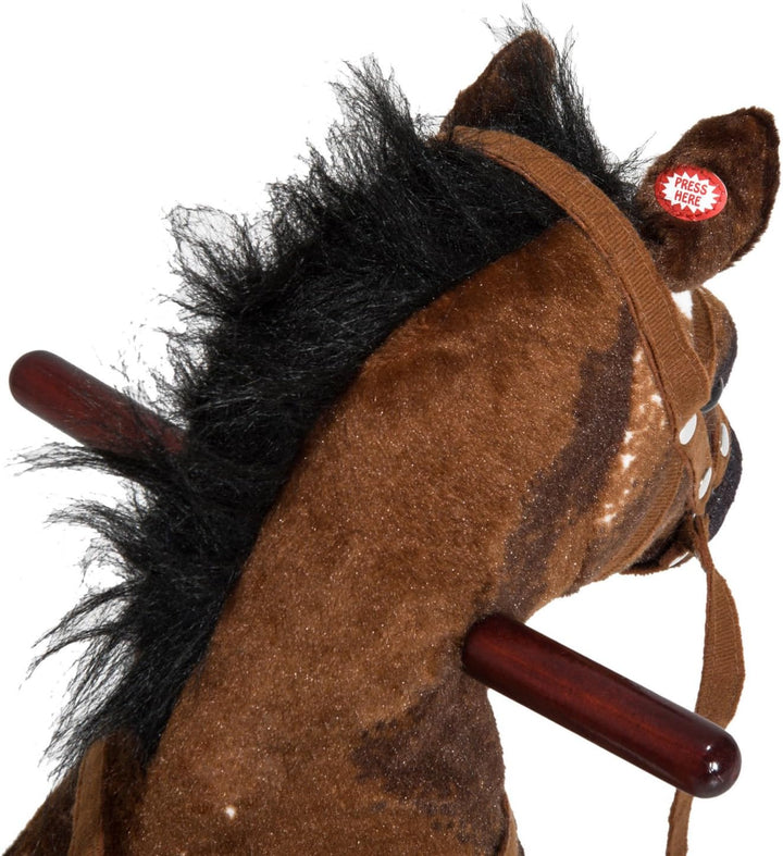 Kids Metal Plush Ride-On Rocking Horse Chair Toy with Realistic Sounds - Dark Brown/White