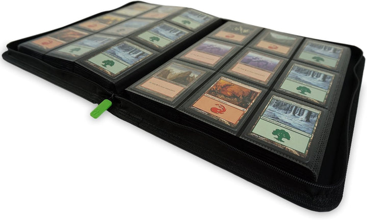 9 Pocket Trading Card Zip Binder, 360 Cards, Premium Exo-Tec Album Material, 20 Side-Loading Pages, Folder for Collectible Games, Sports, TCG (Black)