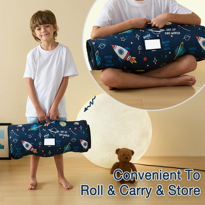 Toddler Nap Mat, Rollup Design Kid Sleeping Mat with Removable Pillow & Minky Blanket, Toddler Sleeping Bag for Daycare Preschool Travel Camping