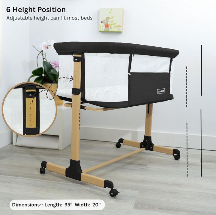3 in 1 Baby Bassinet with Wheels, Portable Bedside Sleeper for Baby with 6 Adjustable Heights and Foam Mattress, Baby Bedside Crib for Newborns and Infants