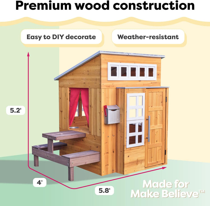 Modern Outdoor Wooden  with Picnic Table, Mailbox and Outdoor Grill ,Gift for Ages 3+