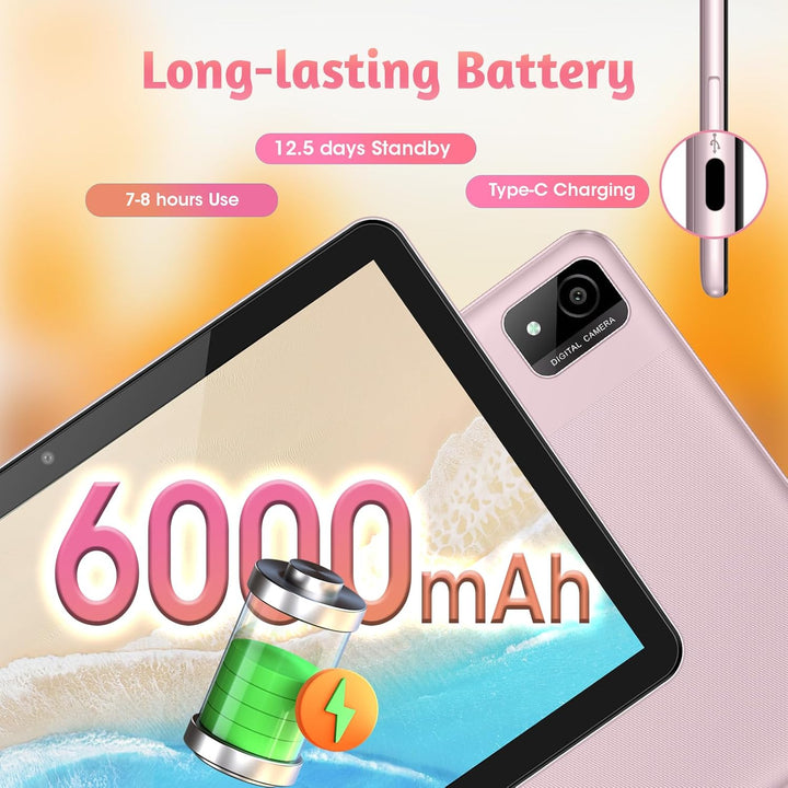 Kids Tablet, 10 Inch Tablet for Kids 128GB ROM Octa-Core 6000Mah Battery, Android 14 Toddler Tablet with 5G WIFI Parental Control Eye Protection, Shockproof Case, Netflix Youtube, Gift for Children