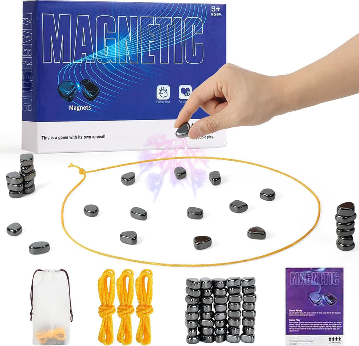Magnetic Chess Set with 32 Travel-Stones, 3 String & Portable Storage Bag, Strategy Board Game for Family Game Night, Indoor Outdoor Use for Kids Adults (Age 9+)