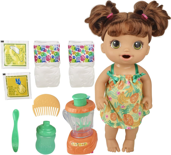 Magical Mixer Baby Doll Tropical Treat with Blender Accessories, Drinks, Wets, Eats, Brown Hair Toy for Kids Ages 3 and Up