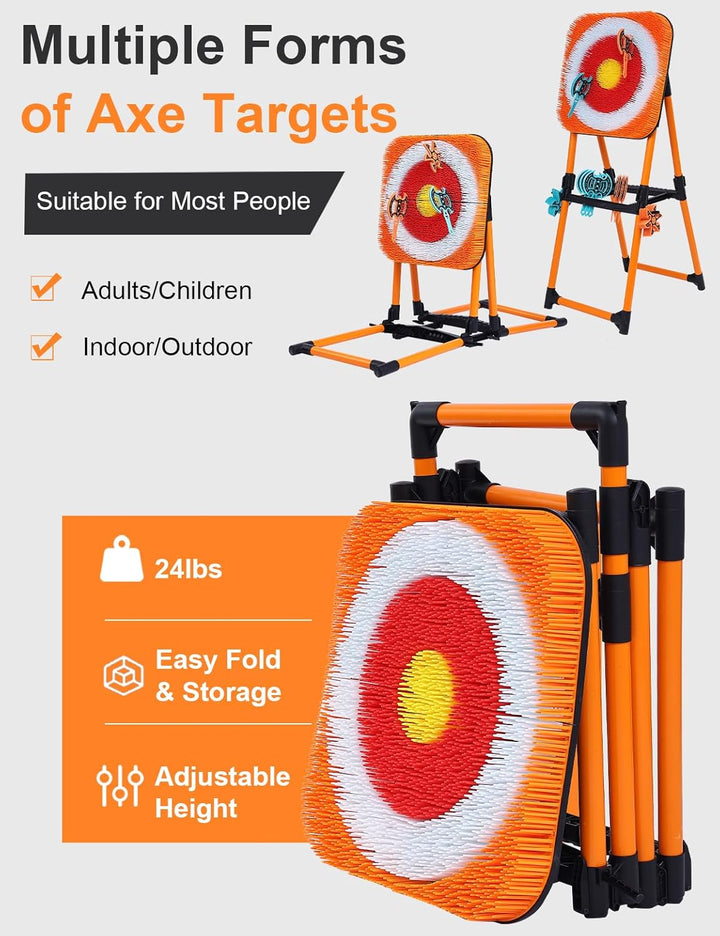 Axe Throwing Game for Backyard - 8 Throwing Axe & 8 Throwing Stars,24" Target,Foldable Stand,Yard & Outdoor Games for Adults and Family