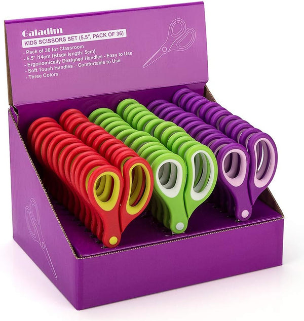 Kids Scissors (36 Count Teacher Pack, Rounded-Tip, 5.5 Inch) - 5.5’’ Soft Touch Blunt School Student Scissors Shears GD-016-R-N (Pack of 36)