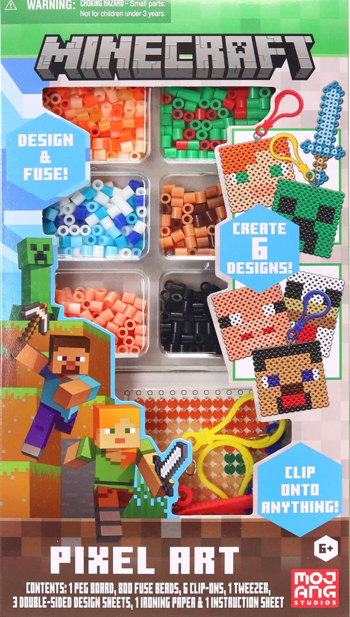 Minecraft Pixel Creations Bead Kit 2500 Beads with Pegboards & Templates Build Characters & Tools From, Encourages Hands-On Stem-Based Play Craft Set for Kids Ages 6+