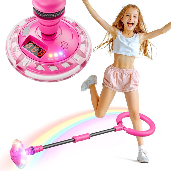 Skip Ball for Kids, Ankle Skip Ball Toy with Counter, Timer and Cal Calculator, Girl Birthday Gifts for Age 6 7 8 9 10+, Rechargeable Colorful Flash Wheel Skip Ball for Girls Women