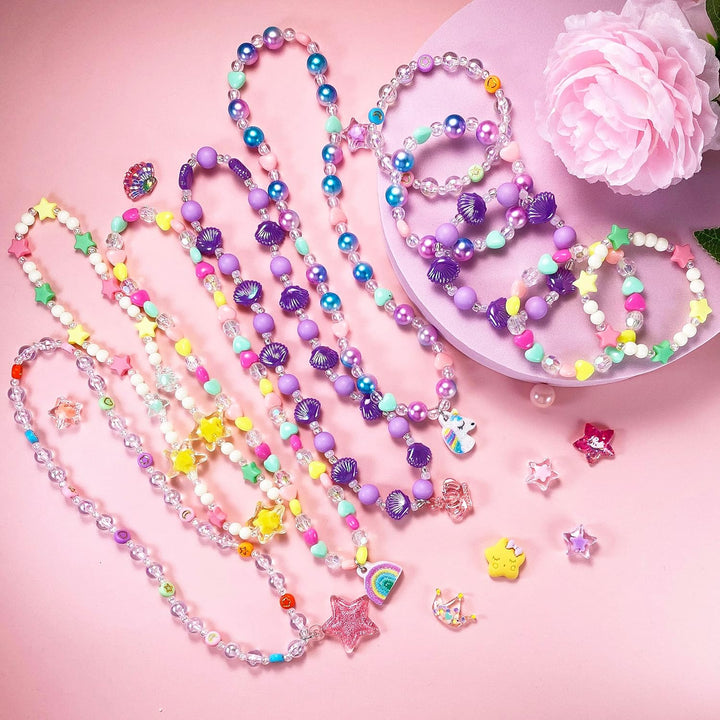 Kids Jewelry for Little Girls Necklace Bracelet with Unicorn Rainbow Star Crown Pendant for Toddler Dress up Jewelry Princess Gifts for 3 4 5 6 7 8 Years Old