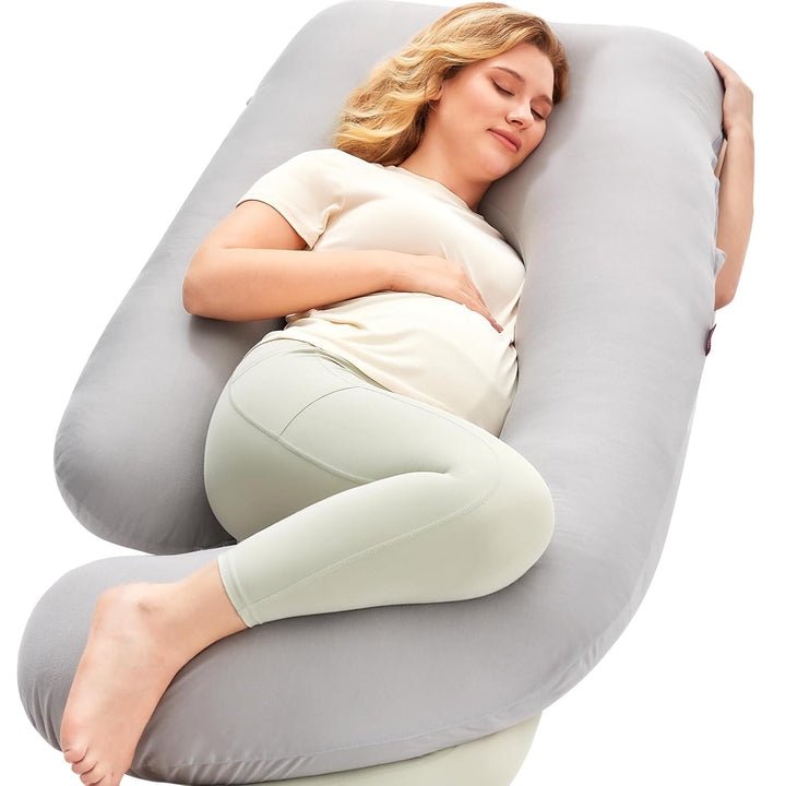 Pregnancy Pillows for Sleeping, U Shaped Full Body Maternity Pillow with Removable Cover - Support for Back, Legs, Belly, HIPS for Pregnant Women, 57 Inch Pregnancy Pillow for Women, Grey