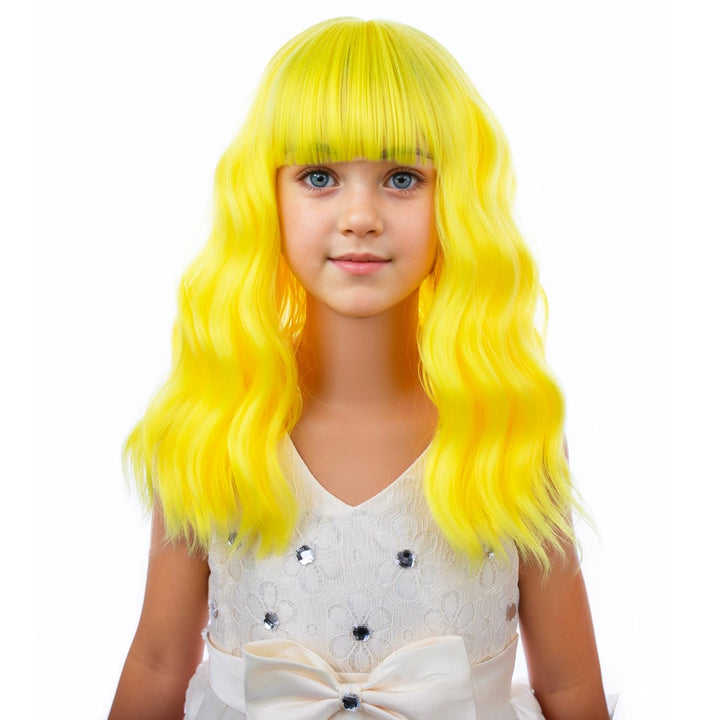 Blonde Wig Kids Child Short Wavy Wig with Bangs Flaxen Blonde Wigs Synthetic Girls Cosplay Halloween Party Costume Wigs (Flaxen Blonde)