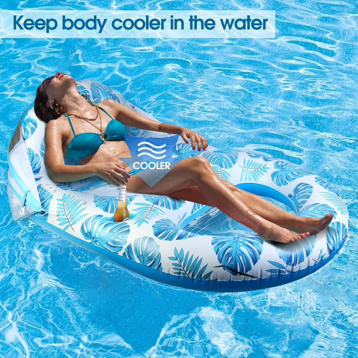 Pool Lounge Float with Canopy Upf50+,Extra Large Pool Floats for Adults Heavy Duty,Inflatable Lounger Float with Cup Holder & Backrest,Footrest