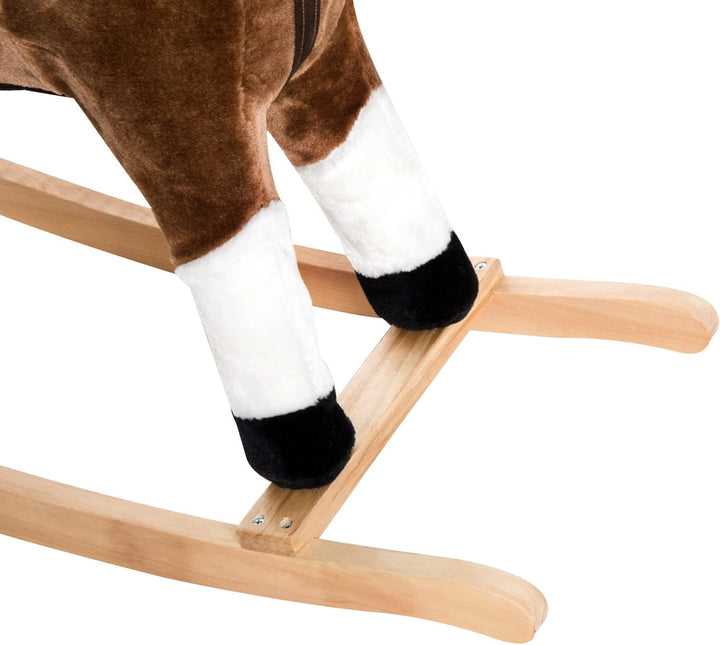 Kids Rocking Horse Plush Ride on Toy Toddler Rocker for Boys Girls Gifts with Realistic Sounds, Brown