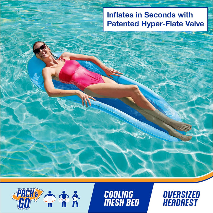 Spring Float Premium Hammock Pool Lounger, Inflatable Pool Floats Adult with Fast Inflation for Ages 15 & Up, Sky Blue