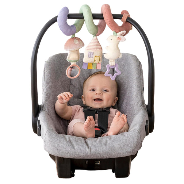 Spiral Car Seat & Stroller Activity Toy - Stroller & Car Seat Toys for Ages 0 Months and up - Hanging Toys Include Dangling Ring, Mirror and Textured Ribbons (Pastel Rainbow)