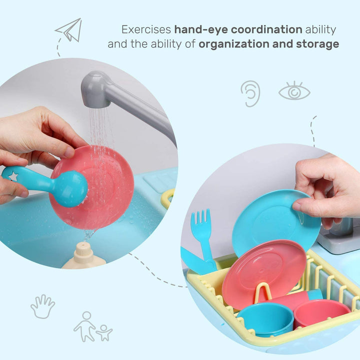 Color Changing Kitchen Sink Toys, Children Electric Dishwasher Playing Toy with Running Water, Upgraded Faucet, Automatic Water Cycle System Play House Pretend Role Play Toys for Boys Girls