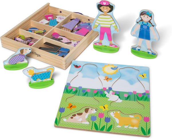 Best Friends Magnetic Dress-Up Wooden Dolls Pretend Play Set (78 Pcs)