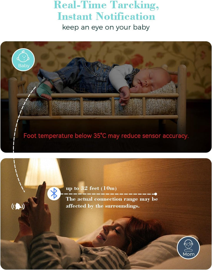 Baby Sleep Sock Monitor, Tracking Heart Rate and Movement for Newborn, Wearable Foot Monitor Smart Sock with Bluetooth and APP, for 0-36 Months Infant